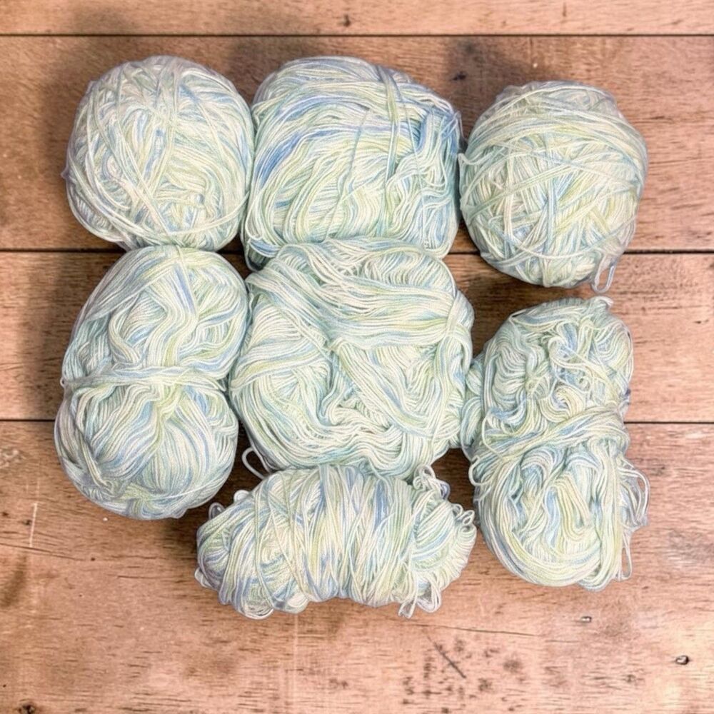 Huge Variegated Yarn Lot (2 Lbs 10 Oz) Pastel Blue Green White Knitting Crochet